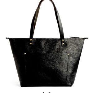 Portland leather oversized Tote.  Pebbled black with zipper